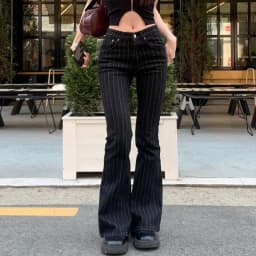 PixieKiki 2000s Clothes Y2k Low Rise Boot Cut Jeans Woman Casual Black Striped Denim Trousers Streetwear Flare Pants P77-FC43