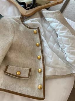 Autumn Winter New Style Warmth Outerwear Women's round Neck Slim Fit Cashmere Coat Leather Design Gold Button Small Fragrance...