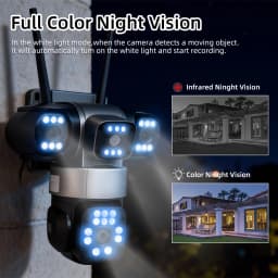 Solar Powered AOV 4-Lens Camera,Color Night Vision,Human Detection & Tracking, 24H Recording for Outdoor Home Security