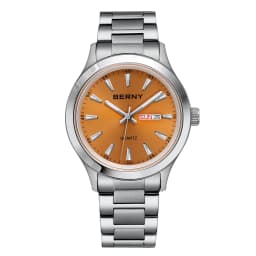 BERNY Men Watch Luminous Week Date Calendar Quartz watches for Men Stainless Steel Soft Silicone Dress Business Wristwatch