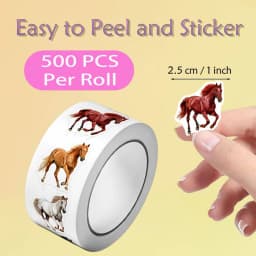 500Pcs /1 Rolls 2.5cm/1inch Running Ggalloping Horse Shaped Sticker Decoration Gift Box Sticker Label Stationery Sticker