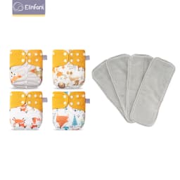 Elinfant 4 diapers with 4 absorbents gray mesh cloth inner one size baby for 3-15kg washable eco-friendly baby cloth diaper
