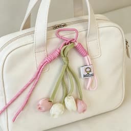 New Fresh Style Tulip Flower Bag Charm High Aesthetic Keychain Handbag Decorative Nylon Lanyard Sweet Spring Style