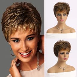 Short Natural Wigs with Bangs Soft Mommy Hair Daily Use Short Grey Ombre Curly Synthetic Hair Costume Party Wig for Women