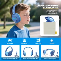 Wirless Bluetooth Headphones For Kids Active Noise Cancelling Headphones Safe Volume Foldable Headset with Mic For Kids Teens