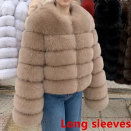 QUEENTINA Fox Fur Coat Long Sleeves Real Winter Women'S Brown 2025 Leather And Skin Clothing Natural New In Coats & Jackets