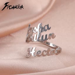 Custom Double First Name Finger Ring For Women Men Personalized Couple Wedding Gift Gold Color Stainless Steel Open Ring Jewelry