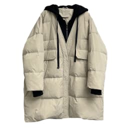 Schinteon Women White Duck Down Over Size Jacket Autumn Winter Warm Casual Outwear with Hood Fake Two Pieces Patchwork Coat 2023