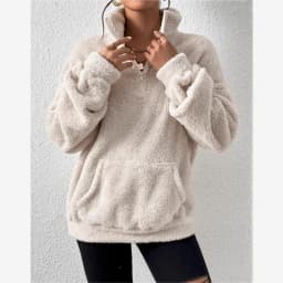 2026 Autumn Winter New Plush Thick Women's Stand Up Collar Half Zipper Pullover Fashion Casual Loose Large Pocket Sweatshirt