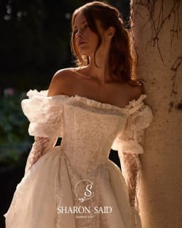 Sharon Said 2026 A-Line Princess Off White Lace Wedding Dress With Jacket Vintage Square Collar Bride Gown SW119 Customized