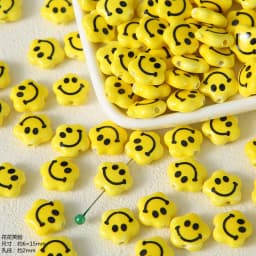 Exclusive Hand-painted Yellow Ceramic Straight Hole Bead Jewelry For Summer