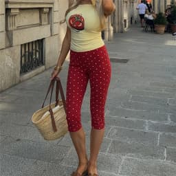 Women Y2k Polka Dot Printed Capris Cute Low Rise Stretchy Cropped Pants Side Bow Tie Skinny Capri Leggings Going Out Streetwear
