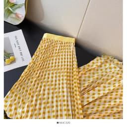 Spring Summer Tall Women's High Waist Pleated Skirt - Korean Elegant Ruffle Trim Flared Maxi Skirt with Wide Hem