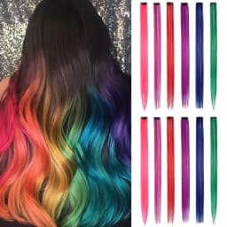 Multicolor Clip in Hair Extensions Mix Tinsels Colored Hair Extensions, 2 in 1 Rainbow Hair with Silver Tinsels for Kids Girls