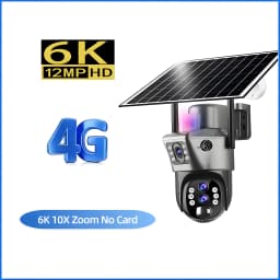 10x Zoom 4G SIM Solar Camera Outdoor 6K 12MP Three Lens HD Night Vision IP Surveillance Camera Security Protection PTZ CCTV Cam