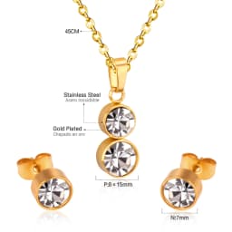 Simple серьги Cubic Zirconia Pendant Necklace Earrings Set Korean Style Stainless Steel Jewelry Set for Women Wedding Wholesale