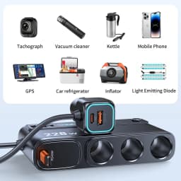 228W 9 in 1 Car Charger Adapter Charge Independent Switches PD36W/45W QC3.0 18W 3 Socket Cigarette Lighter Splitter with Voltage