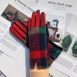 New Women Winter Woollen Fabrics Keep Warm Touch Screen Plaid Gloves Soft Fashion Elegant Drive Cycling Coldproof Not Bloated