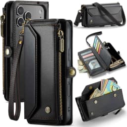 for iPhone Air/17/17 Pro/17 ProMax Case Wallet RFID Blocking with 7-Card Holder Zipper Bills,Wristlet Shoulder Strap Wallet Case