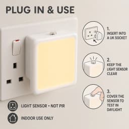 Melery Auto 0.3W LED Night Light UK Plug in Warm/Day White Dusk Till Dawn Daylight Sensor Smart Energy Saving Design Home Office
