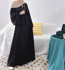 Regular-Fit Plain Stain Dubai Abaya Muslim Long Women Dress Modest Islamic Clothing Hijabi Robe-Long Wide Sleeves, Side Pockets