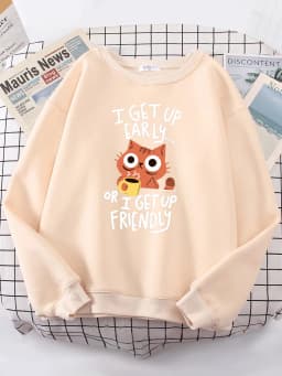 I Get Up Are Lazy Cute Cat Women Hoodies Harajuku Crewneck Hoodie Fashion Oversize Hoody Casual Comfortable Female Tracksuit