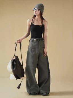 REDDACHiC Modern Women's Pleated Wide Leg Pants Plus Size Casual Slant Pocket Draped Long Suit Trousers Work Office Lady Bottoms