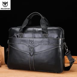 BULLCAPTAIN Men's Genuine Leather Briefcase Shoulder Bag 15 Inch Laptop Case Men's Briefcase Classic Office Business Handbag
