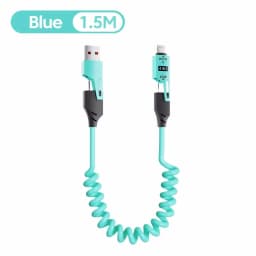 65W Quick Charger Spring USB Cable 4 in 1 Spring Data Cable 6A USB Type C Spring Telescopic Wire for iPhone iPad MacBook Huawei