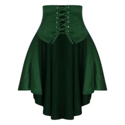 Womens Gothic Steampunk Satiny Pirate Skirt Front Lace-up Tiered Ruffled Irregular Hem Skirt Waist Belt Vintage Medieval Costume
