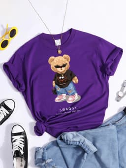 Teddy Bear Goes Out,Be Confidence Be Positive Tshirt Original Soft Tshirt Trend Simple Tee Top Summer Individual Women Tshirt