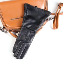 35cm Women's Black Sheepskin Real Leather Retro Medieval Renaissance Long Cuff Gauntlet Gloves