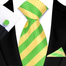 3Pcs Men's Yellow Color Stripes Plaid Solid Ties Pocket Square Cufflinks Wedding Prom Accessories 8cm Cravat Gift for Men