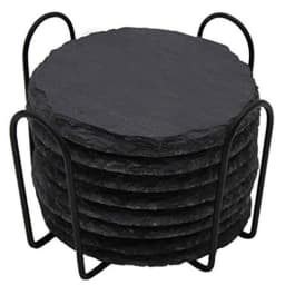 10Pcs Natural Slate Drink Coasters Round Black Stone Insulation Cup Coaster for Coffee Table, Home Kitchen, Bar