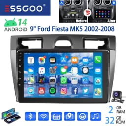 ESSGOO 9" For Ford Fiesta MK5 2002-08 Android 14 Car Stereo Radio Carplay Android Auto GPS Navigation BT FM WiFi RDS Mirror Link