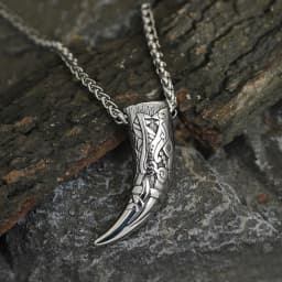 Punk Vikings Wolf Teeth Necklaces Men Stainless Steel Norse Runes Fenrir Odin Wolf Horn Pendant Valknut Amulet Icelandic Jewelry