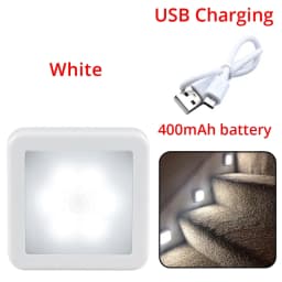LED Night Light Smart Motion Sensor Battery USB Charging Operated Bedside Lamp Living Room Hallway Pathway Toilet Home Lighting