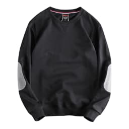 Spring New American Retro Sleeve Patch Solid Color Sweatshirt Men's Simple 100% Cotton Washed Pullover Loose Casual Sportwear