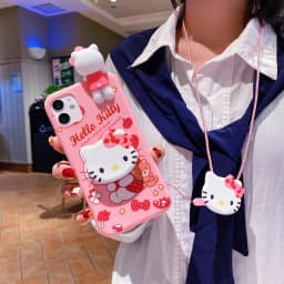 For iPhone 17 16 16e 15 14 13 12 11 Pro Max Air XR X XS Max 6 6S 7 8 Plus SE 3D Cartoon Sanrio Kitty Melody Holder Lanyard Case