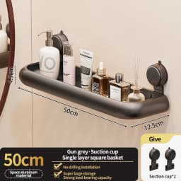 Suction Cup Bathroom Towel Rack Space Aluminum Wall-Mounted Minimalist Multi-Functional Storage Shelf No Drilling Required