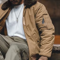 Maden Men's Vintage B-15 Bomber Jacket Green Khaki Faux Rabbit Fur Collar Thick Padded Winter Coat Warm Windproof Zipper Parka