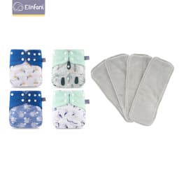 Elinfant 4 diapers with 4 absorbents gray mesh cloth inner one size baby for 3-15kg washable eco-friendly baby cloth diaper