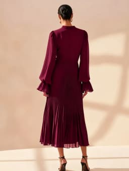 LGRQ 2026 Summer New Solid Color High Waist Dress With Ruffled Hem And Pleats Mid-Length Party Evening Gown