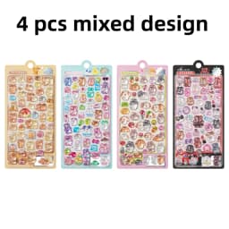1 pc/4 pcs Cartoon Friend Bear Rabbit Drop 3D Stickers Scrapbook Decor Stationery DIY Journaling Sticker School Office Supplies