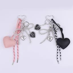 Trendy Leather Heart Bow Keychain Beaded Keyring Car Key Holder Bag Pendant Decoration for Girls Gift Purse Accessories