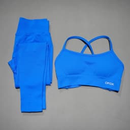 DFDK High Waist Stretch Leggings Set, Seamless Tie Back Sports Top, 2Pcs Workout Suit for Outdoor Fitness Running