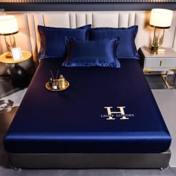 Luxury Ice Silk Fabrics Elastic Fitted Sheet Summer Solid Bedding Mattress Protector Cover Queen King Size Bed Sheet Set 4 Sizes