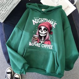 Slogan Nightmare Before Coffe Graphic Sweatshirt Unisex Fall Winter Hoody Y2k Clothing Women's Skeleton Halloween Pocket Hoodies