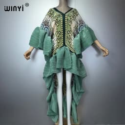 WINYI Summer Pleated Elastic Maxi Kaftan Boho Evening Dress Elegant Beach Cover Up Luxury Party Dress Dubai Style Abaya