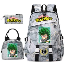 My Hero Academia Anime Print School Backpack Set for Girls Casual Lightweight Student Bookbag with Lunch Bag Pencil Case